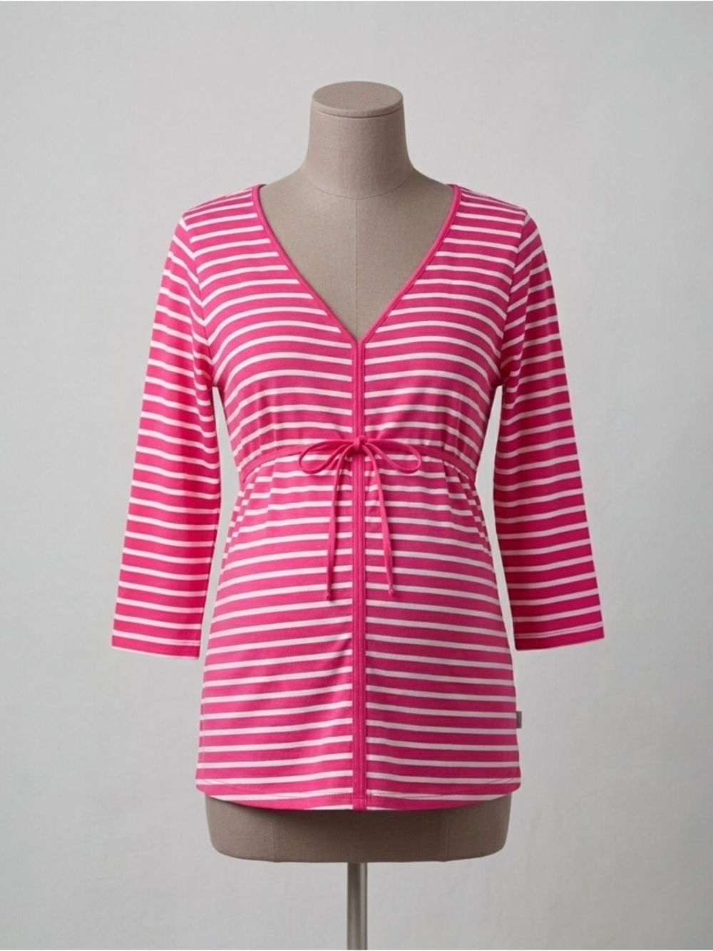 Oh Baby Motherhood Pink Striped Maternity Tunic Top Empire Waist Tie Size Large